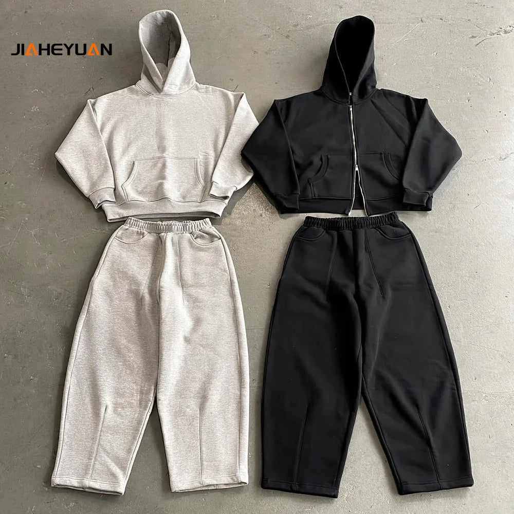 High Quality Heavyweight Hoodies and Jogger Set Men Sweatsuit Custom Oversized Tracksuit Two Piece Hoodies Set Men