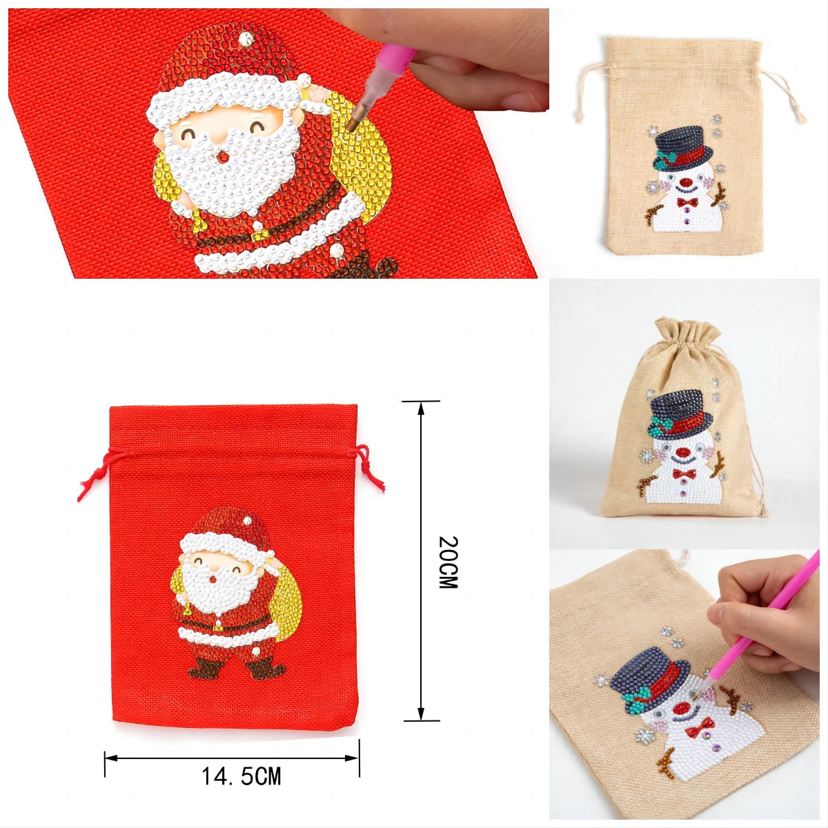 LS European American New Year Cartoon Gift Bag DIY Diamond Painting Lucky Bag Santa Claus Decoration Candy Bag Christmas Tree El