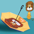 Cartoon Lion Printing Double Layer Reverse Inverted Umbrella C Shape Handle Waterproof Windproof Fully-Automatic Opening 190T
