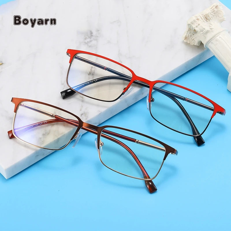 Boyarn Designs Eyeglasses Men Square Blue Light Blocking Glasses Eyewear Small Frames Computer Eye Glasses Man