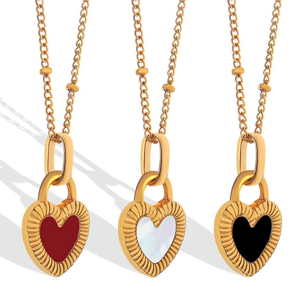 New Fashion Trendy Charm Luxury Double Side Shell Love Pendant Necklace Gold Plated Stainless Steel Necklace for Women