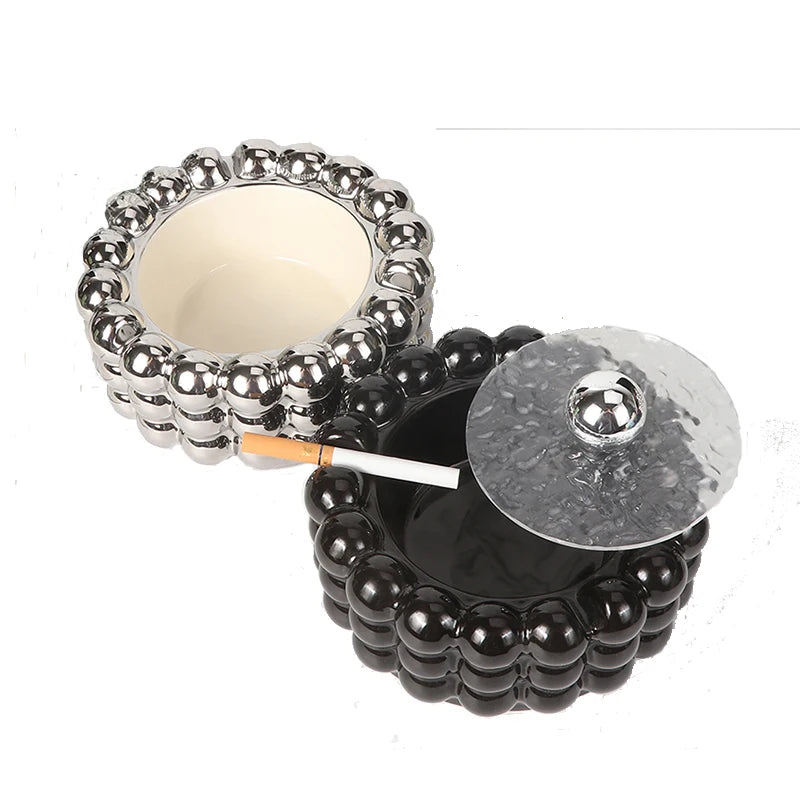 Erliao Luxury Ceramic Ashtray - Unique Bead Design Multi - Color With Stylish Lid Perfect for Home/Office