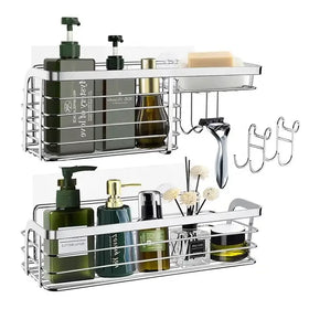 Hot Selling Modern Eco-Friendly Stainless Steel Dual-Tier Wall-Mounted Corner Shower Caddy Organizer for Hotels Bathrooms