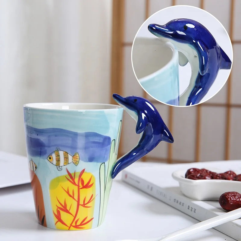 Custom Handmade 3d Pure Cute Dolphin Animal Ceramic Coffee Mug Nordic Style Stoneware Milk Cup Novelty Gifts Mugs