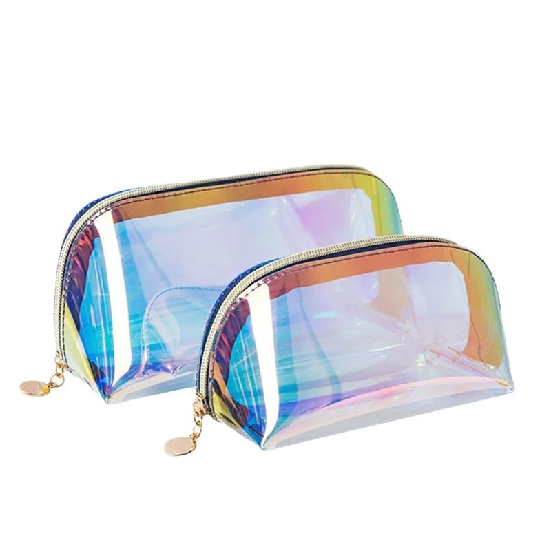 Custom Logo Clear Transparent Holographic Makeup Bag Make up Pouch Pvc Cosmetic Bags for Women