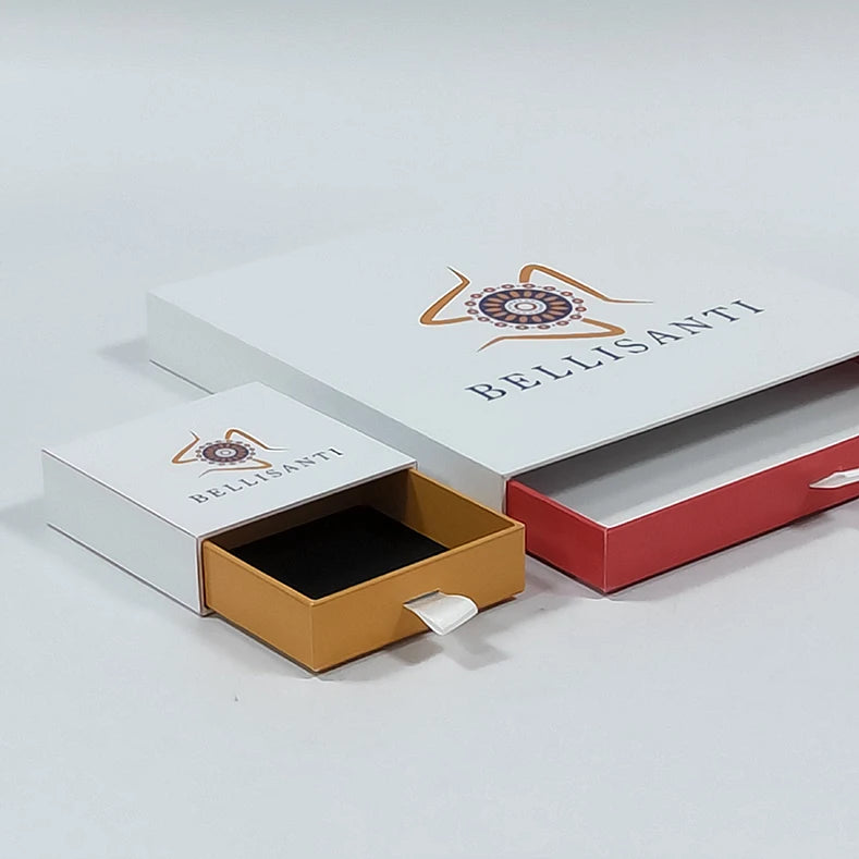 Custom Luxury White Rectangle Jewelry Packaging Box with Pouch Fashion Cardboard Drawer with Printed Design