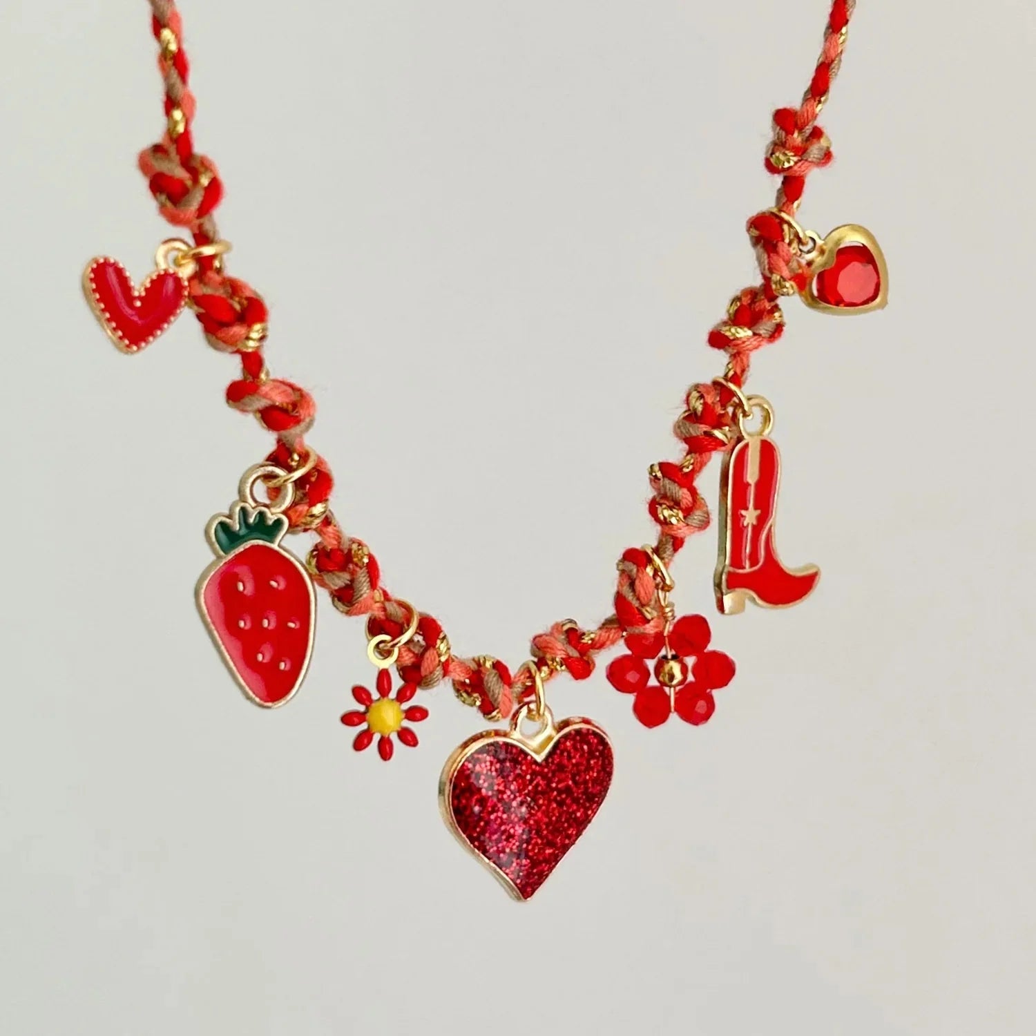Personalized DIY Lotus Feather Pendant Knotted Rope Chain Independent Station Vacuum Necklace