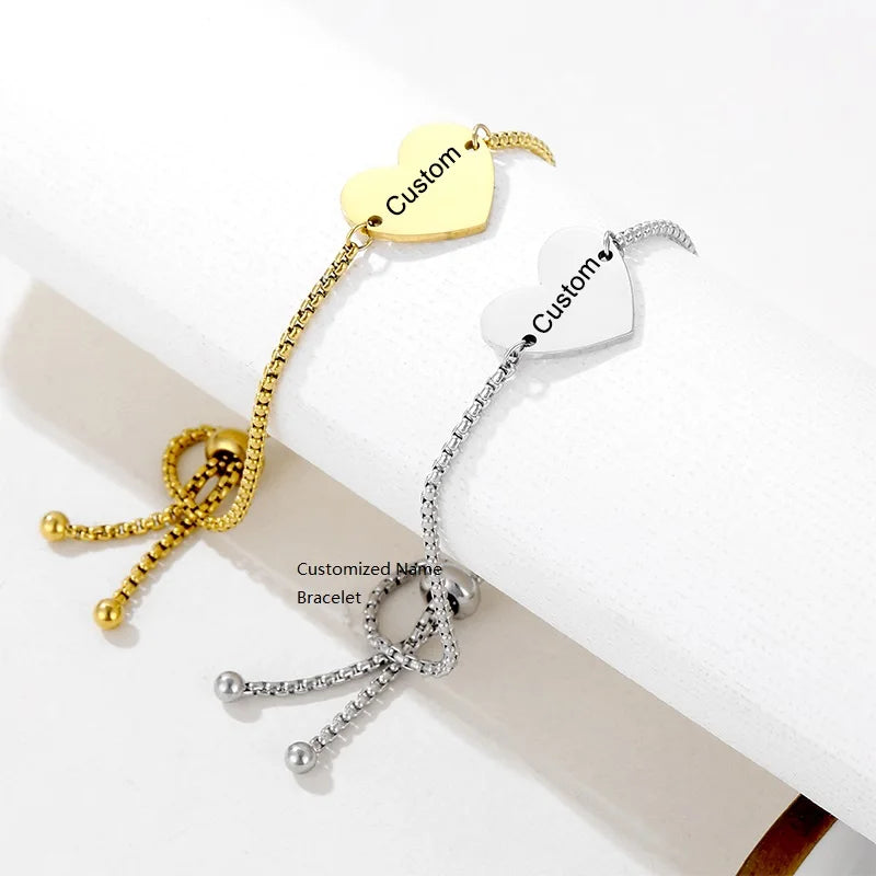 Fashion Personalized Glossy DIY Laser Engraved Custom Bracelet Stainless Steel Adjustable Love Charm Women Bracelets for Gift