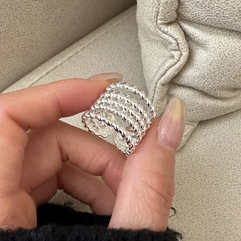 Vintage 925 Sterling Silver Luxury Multi-layer Twist Bands Finger Rings for Women Fashion Jewelry