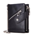 2023 Hot Sale Vintage Bifold Crazy Horse Cowhide Leather Chain Luxury Purse Real Leather Wallets RFID Gents Mens Slim Wallet