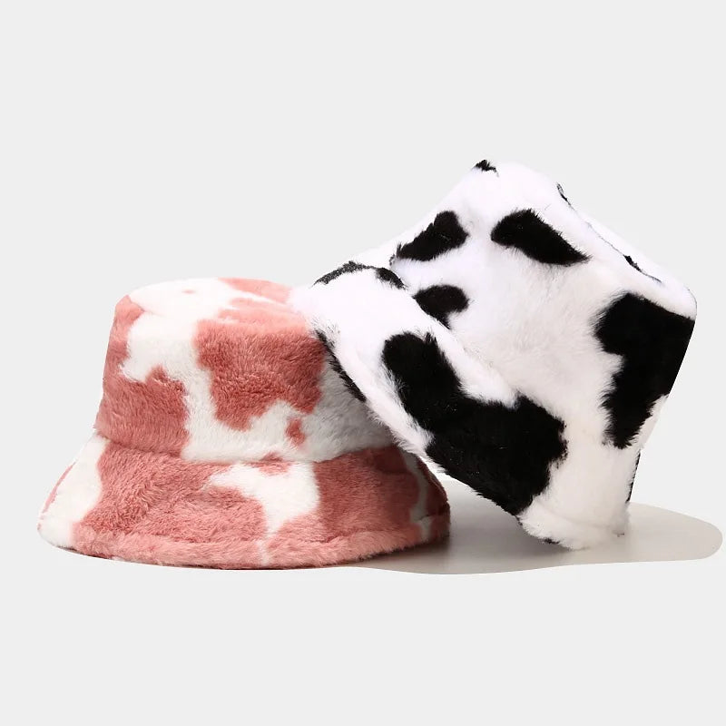 Wholesale New Hot Sale Dairy Cow Fur Hats Warm Soft Outdoor Fisherman Cap Winter Leopard Print Plush Furry Bucket Hat