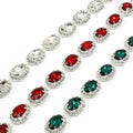 Silver Plated Colorful Rhinestone Trimming Oval Glass Crystal Bridal Chain for Dress Shoes Bags Wholesale