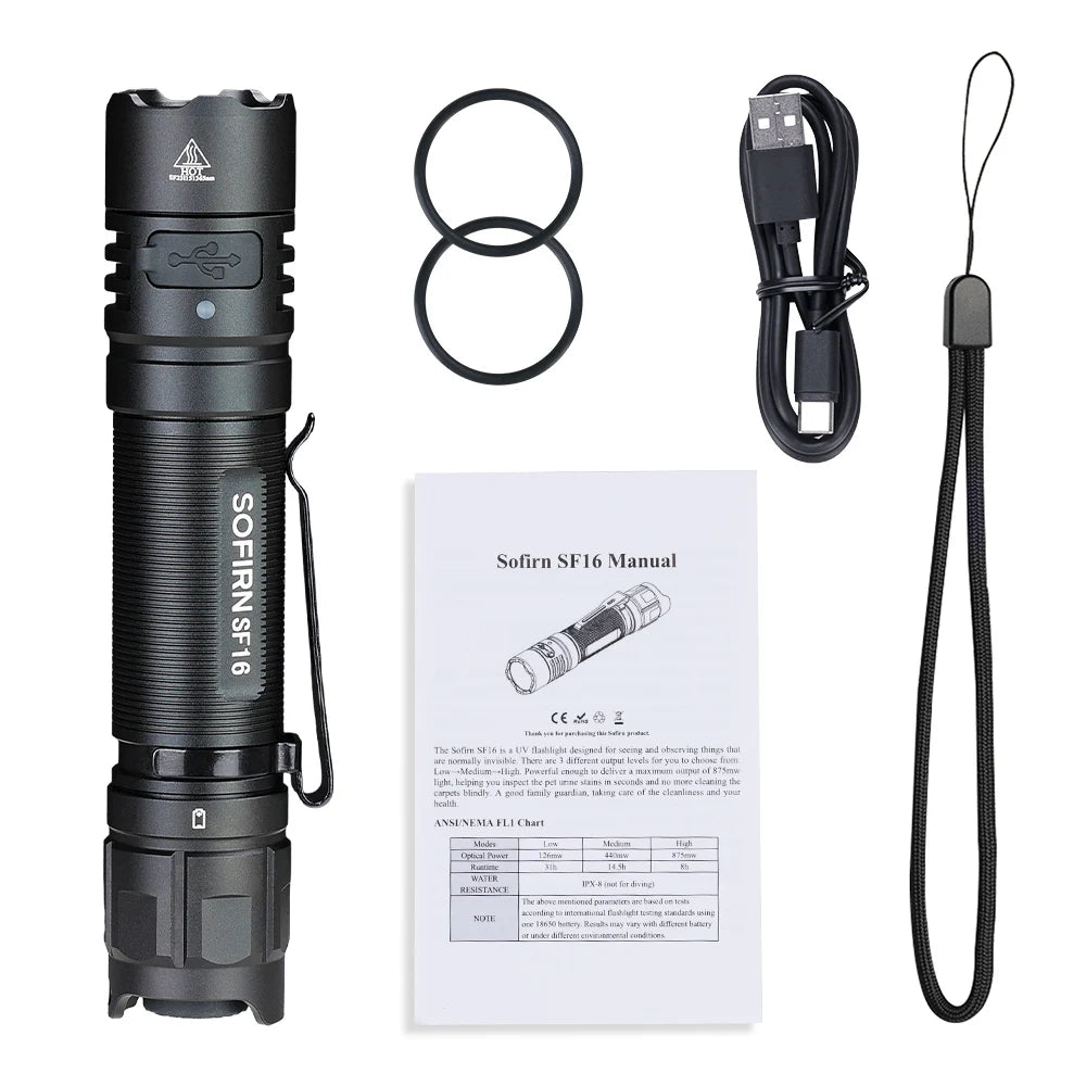 High Quality UV LED Ultraviolet Flashlight 18650 USB C Rechargeable Torch for Detection/Pet/Urine/Stains