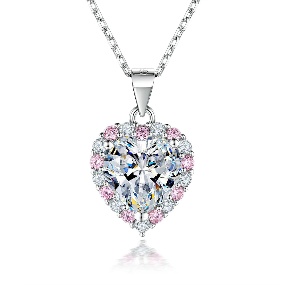 Silver Pendant Pink White Cubic Zirconia Jewelry Women 8*8mm Non Fading Pure Silver Necklaces for Women