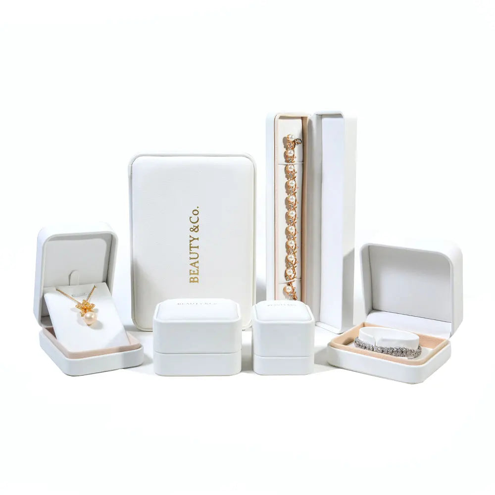 Wholesale Custom Luxury Storage Pearl White PU Leather Jewelry Boxes Custom Logo for Fine Jewellery Packaging