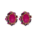 Vintage Retro Diamond Earrings Silver Needle Purple Red Statement Earrings Crystal Beads Round Stud Earrings for Woman Gift