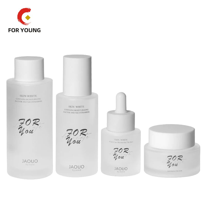 Factory Wholesale clear Frosted Cylinder Glass Skincare Packaging Set Dropper Serum  Essential Oil Lotion Pump Sprayer Bottle