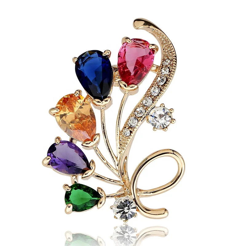Fashion Colorful Rhinestones Flower Brooch for Women Jewelry