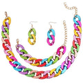 Colorful Bright Temperament Woman Personality Jewelry Set-Link Chain Necklace Earrings Bracelet for Anniversary Occasions
