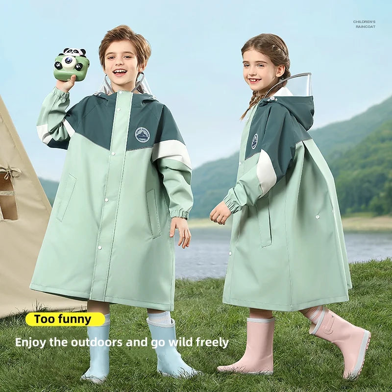 Fashionable for Poncho Hooded Long Waterproof Raincoat for Boys Girls Waterproof Pongee Material Convenient Bag Bit for Hiking