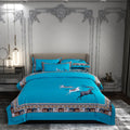 European Style Cozy Animal Print 100% Cotton Blue Pillow Sham Bed Sheet Queen Size Egyptian Duvet Cover Bedding Set