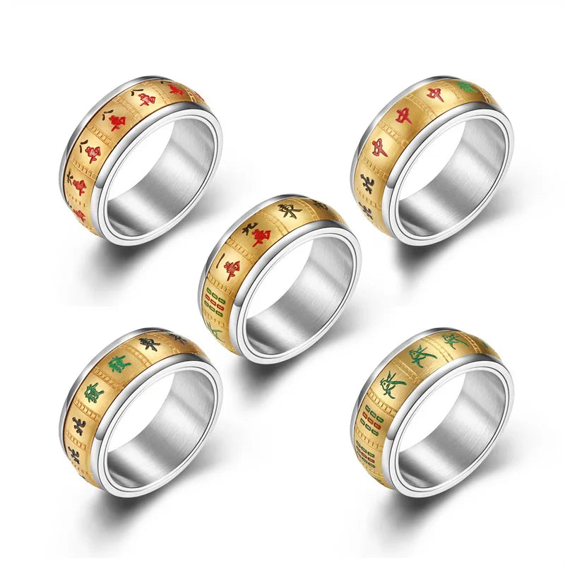2022 New Anti Anxiety Gift Mahjong Ring Good Luck Rings Stainless Steel Rotating Fidget Spinner Anxiety Ring for Men Boys Women