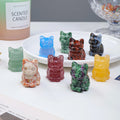 Natural Carved Crystal Fortune Cat Healing Stone Rose Quartz Aventurine Lucky Cat Statue Crystal Crafts