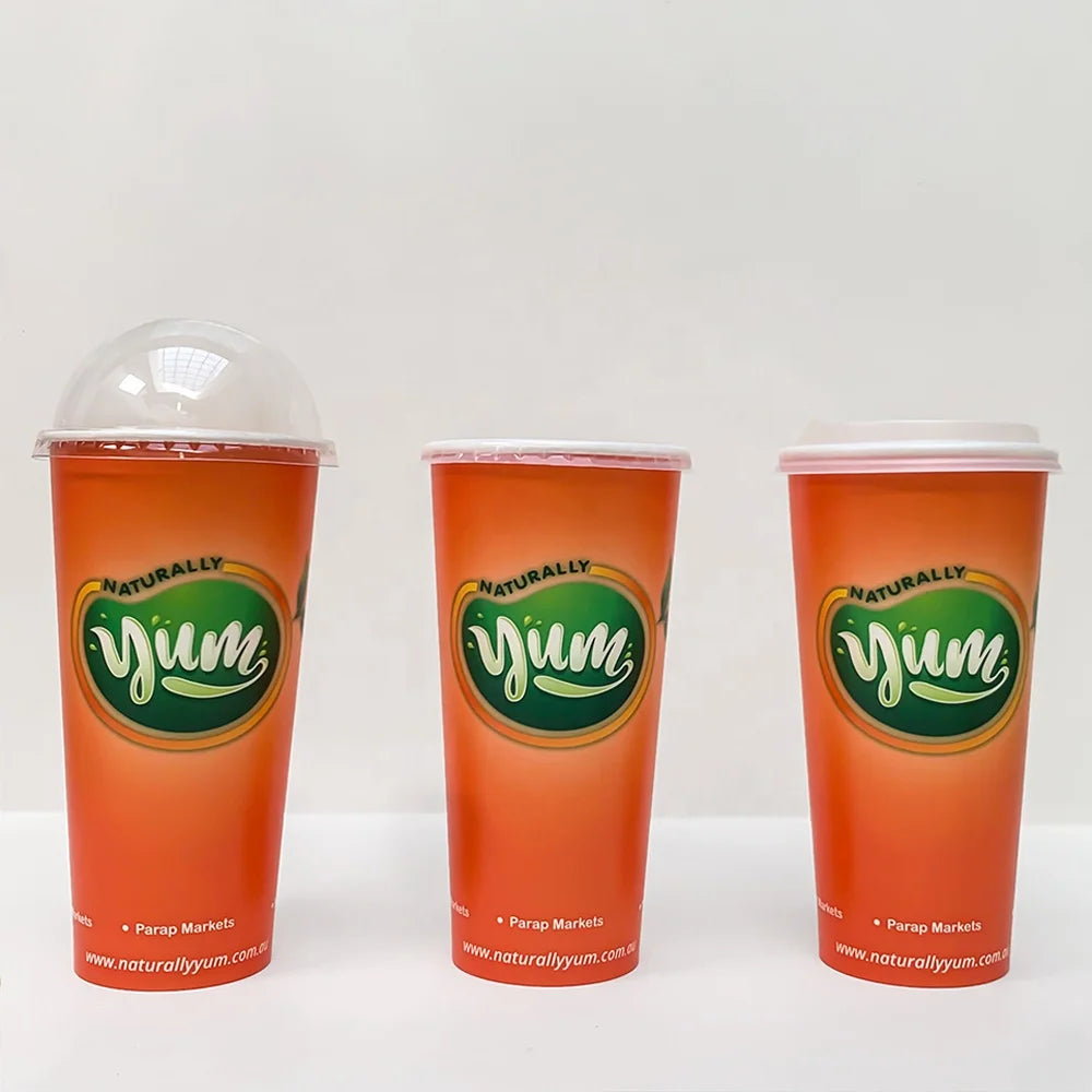 Custom Paper Cup Customization Coated Make Disposable Tea Cup Beverage Milkshake Paper Cup with Lid