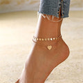 3161 Stainless Steel Anklet with Multi-sequins Solid Thin Heart 18K Gold Plated Women's Linked Chain Paper Clip Included
