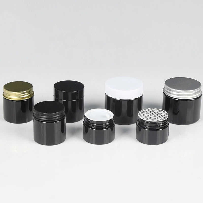 Hot-selling Empty Small 20ml 30ml 50ml Black Amber Plastic PET Cream Jars Hair Mask Jars with PP or Aluminum Lids