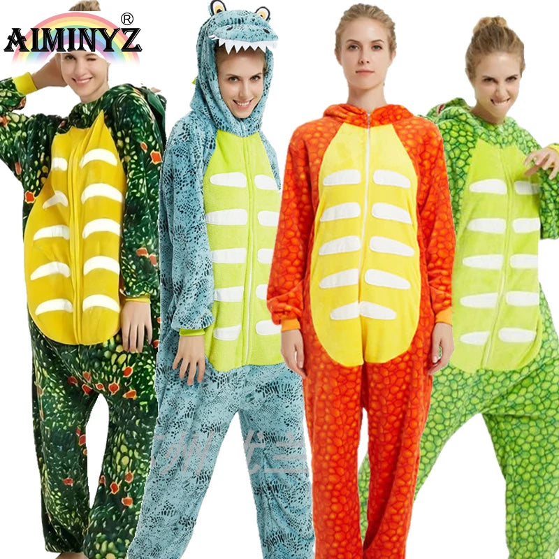 For ODM Thermal Autumn Winter Warm Cartoon Animal Customize Triceratops Onesie Pajamas Sleepwear 100% Polyester Flannel