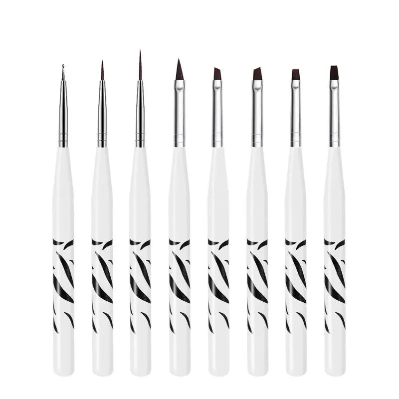 8pcs/set White UV Gel Nail Brush Nylon Hair Plastic Handle Nail Art Painting Pen Nail Dotting Pen Set