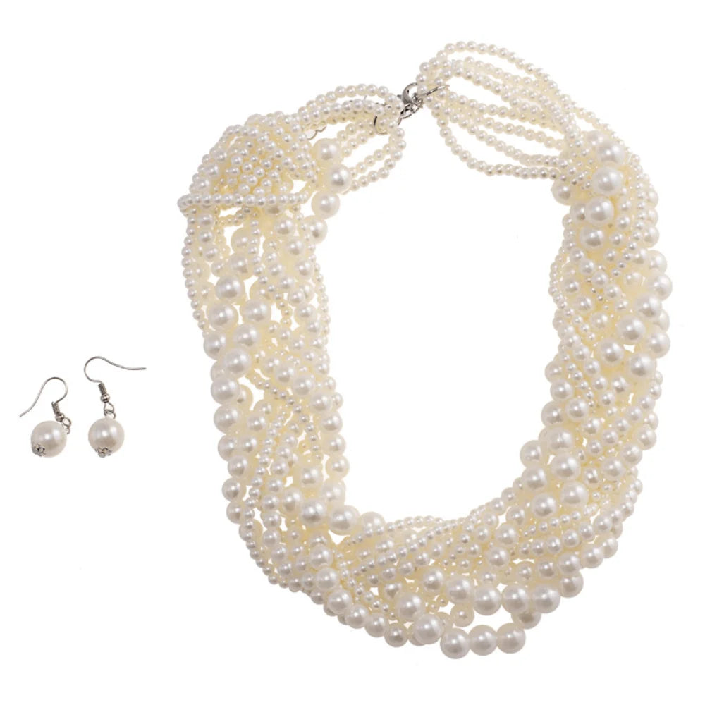 African Abs Pearl Beads Beaded Big Chunky Link Chain Trendy Children's Jewelry Sets Necklaces Earrings Wholesale