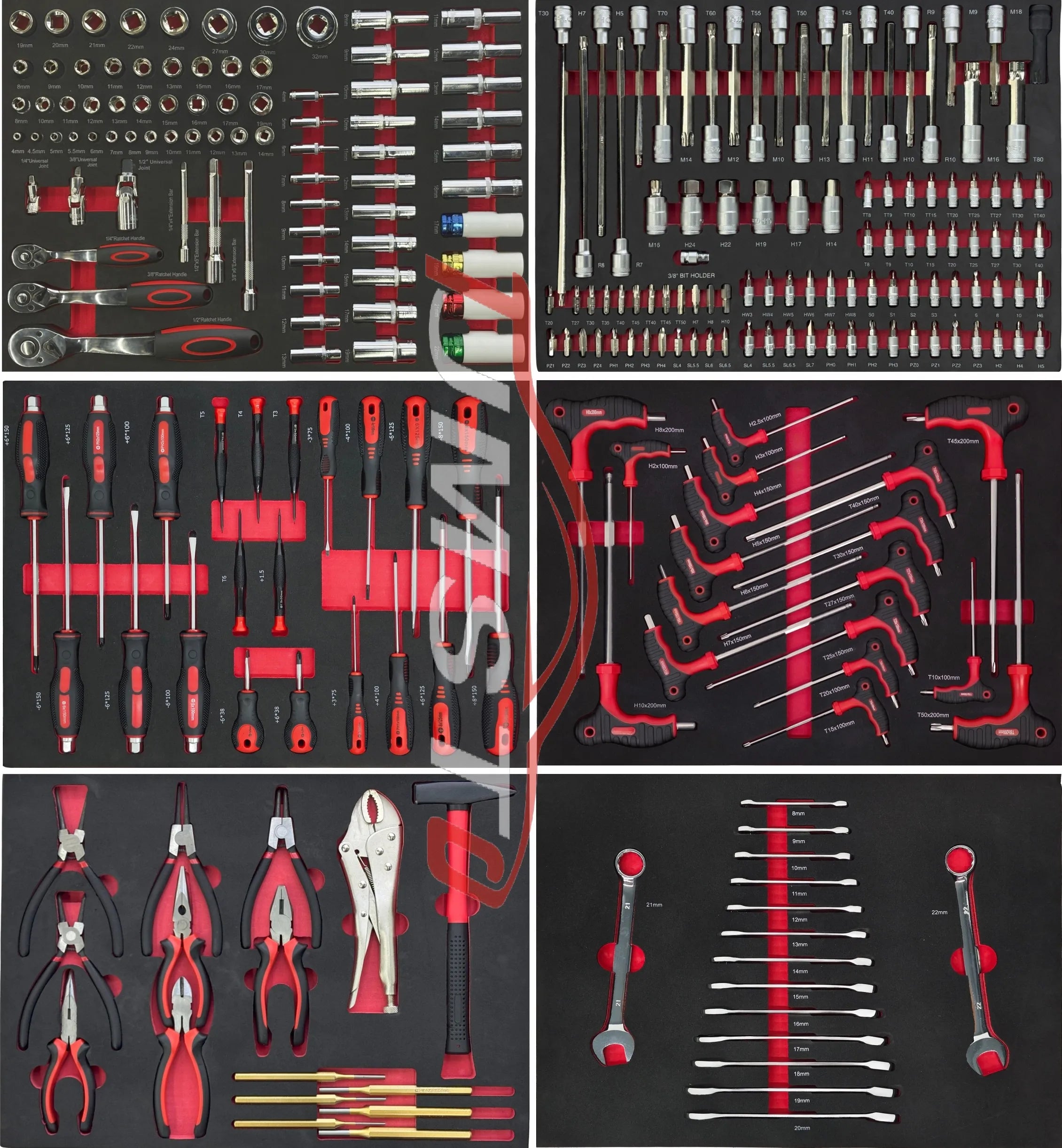 258-Piece Professional Basic Hand Tool Set Normal Wrench Repair Sockets and Screwdriver with Sickle Handles for Repair Shops
