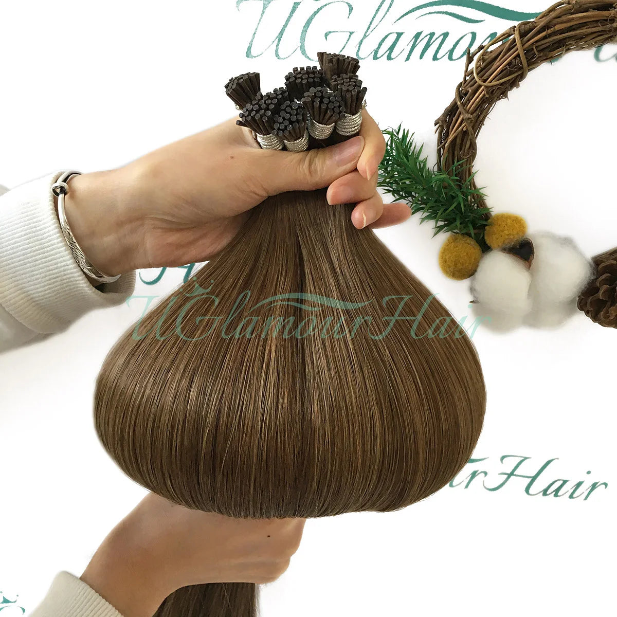 U Glamour Wholesale Russian Remy Natural Hair Brown Color Human I Tip Hair Extensions