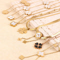 Nabest Stainless Steel Four Leaf Clover Necklace Tarnish Free PVD Gold Plated Shell Rhinestone Clovers Chokers Necklace Jewelry