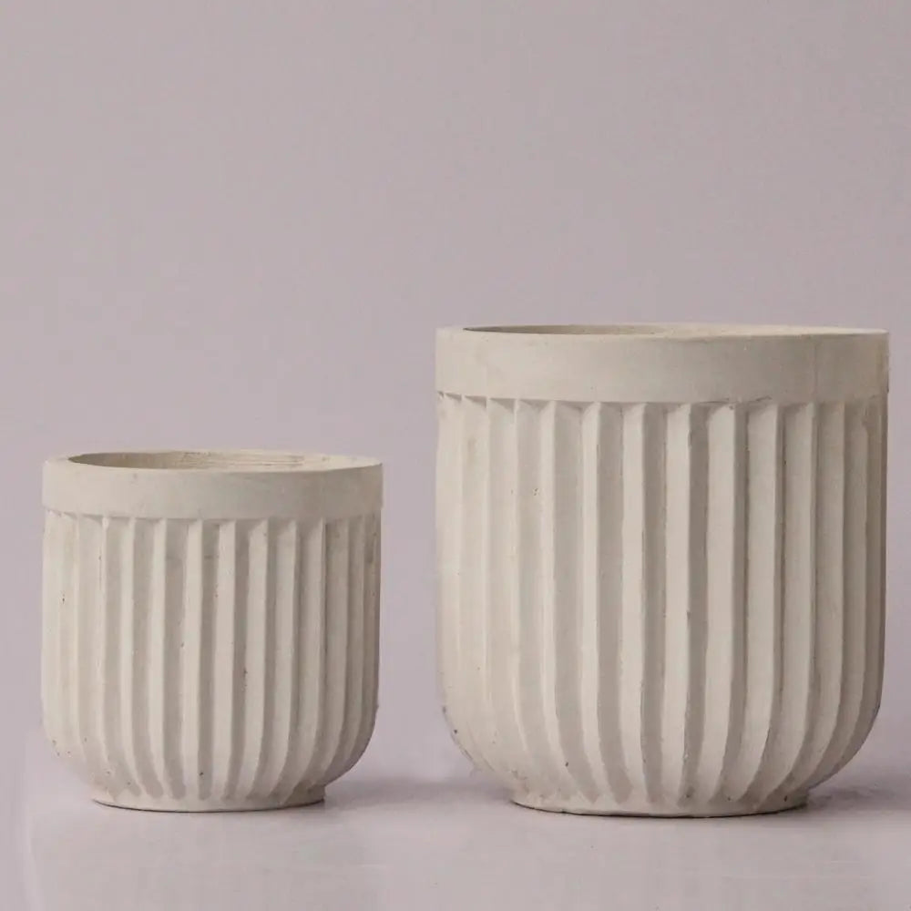 Modern Minimalist Round Concrete Planter with Vertical Lines Home Garden Flower Pot with Holes Wholesale Pricing