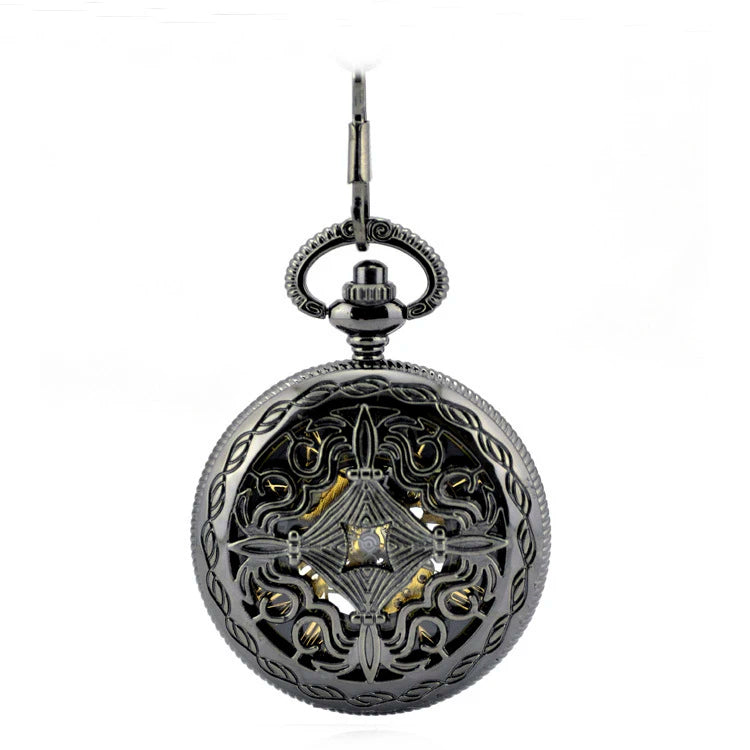 BOSHIYA Antique Brass Hollow Six Leaves Half Hunter Hand Winding Mechanical Pocket Watch 48MM Skeleton Display Roman Numeral