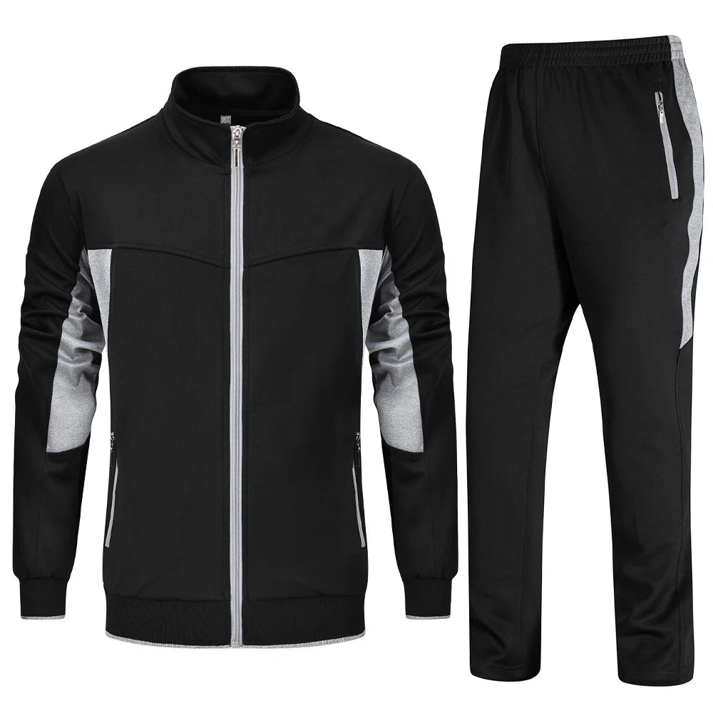 Men's Heavyweight 100% Cotton Tracksuit Zipper Hoodie Tracksuit Pants Color Patchwork Tracksuit