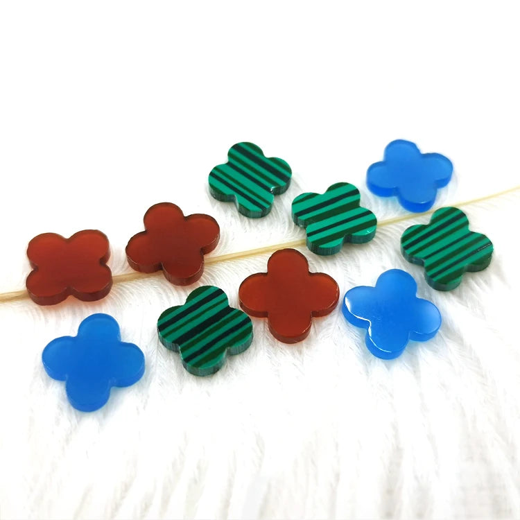 Redleaf Redleaf Wholesale Price 8-13mm Four Flower Natural Gemstone Black Red Agate Blue Color Four Leaf Clover Natural Stone