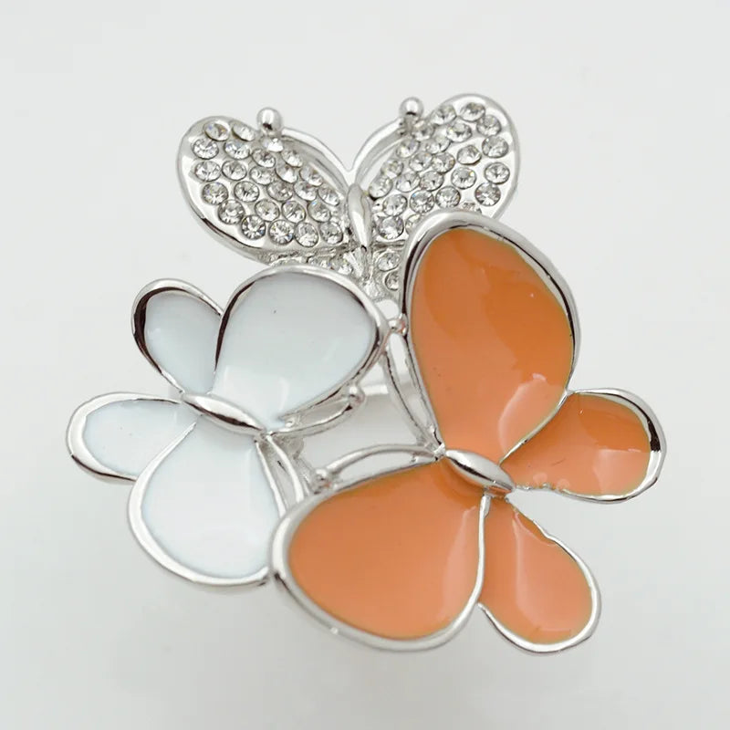 Jachon Diamond-encrusted Alloy Scarf Ring New Oil Dripping Three Butterflies Three Rings Ladies Silk Scarf Buckle