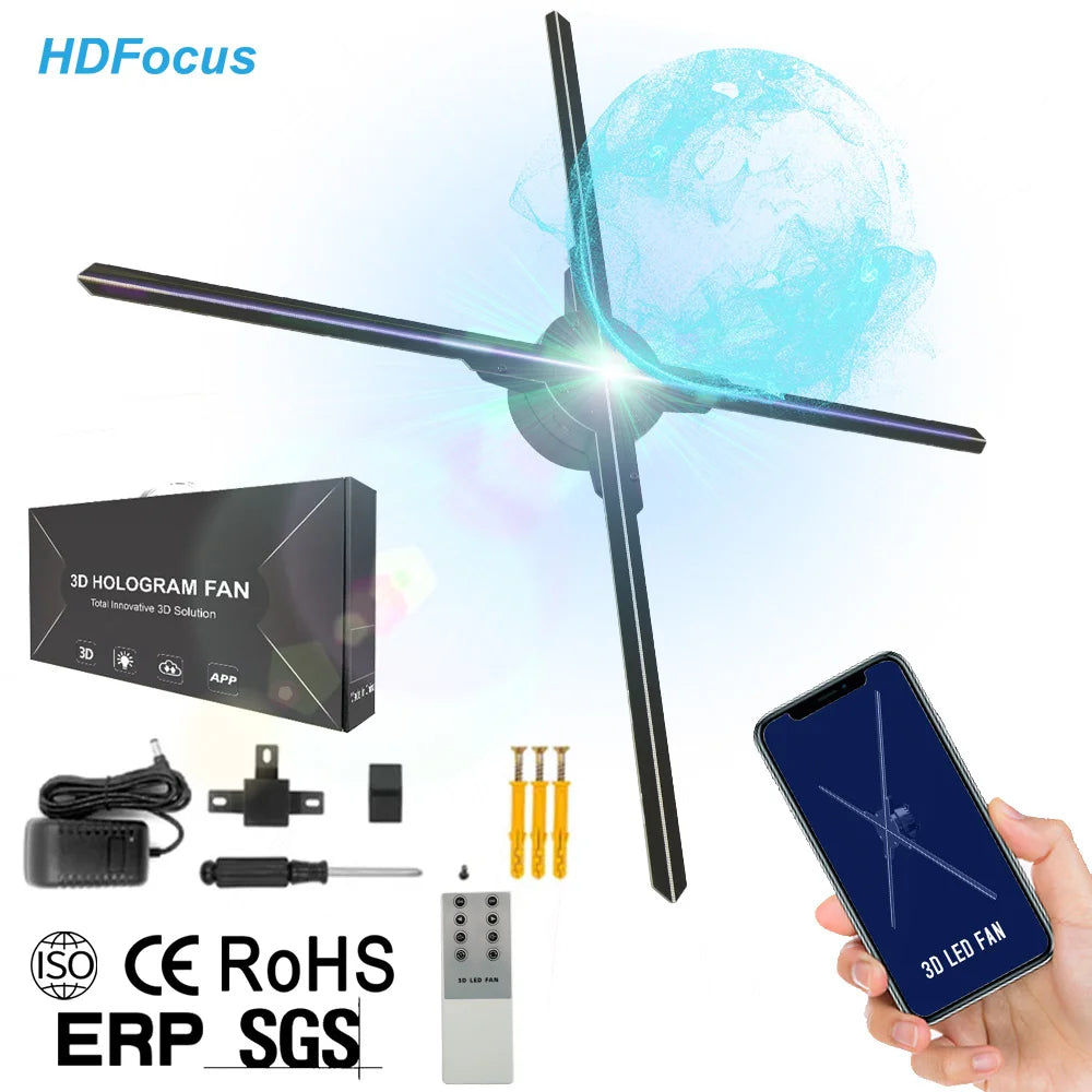 Powerful App Controlled 65cm 3D Hologram Fan for Showroom LED Hologram Projector for Video Advertising and Holographic Display MegaBDM