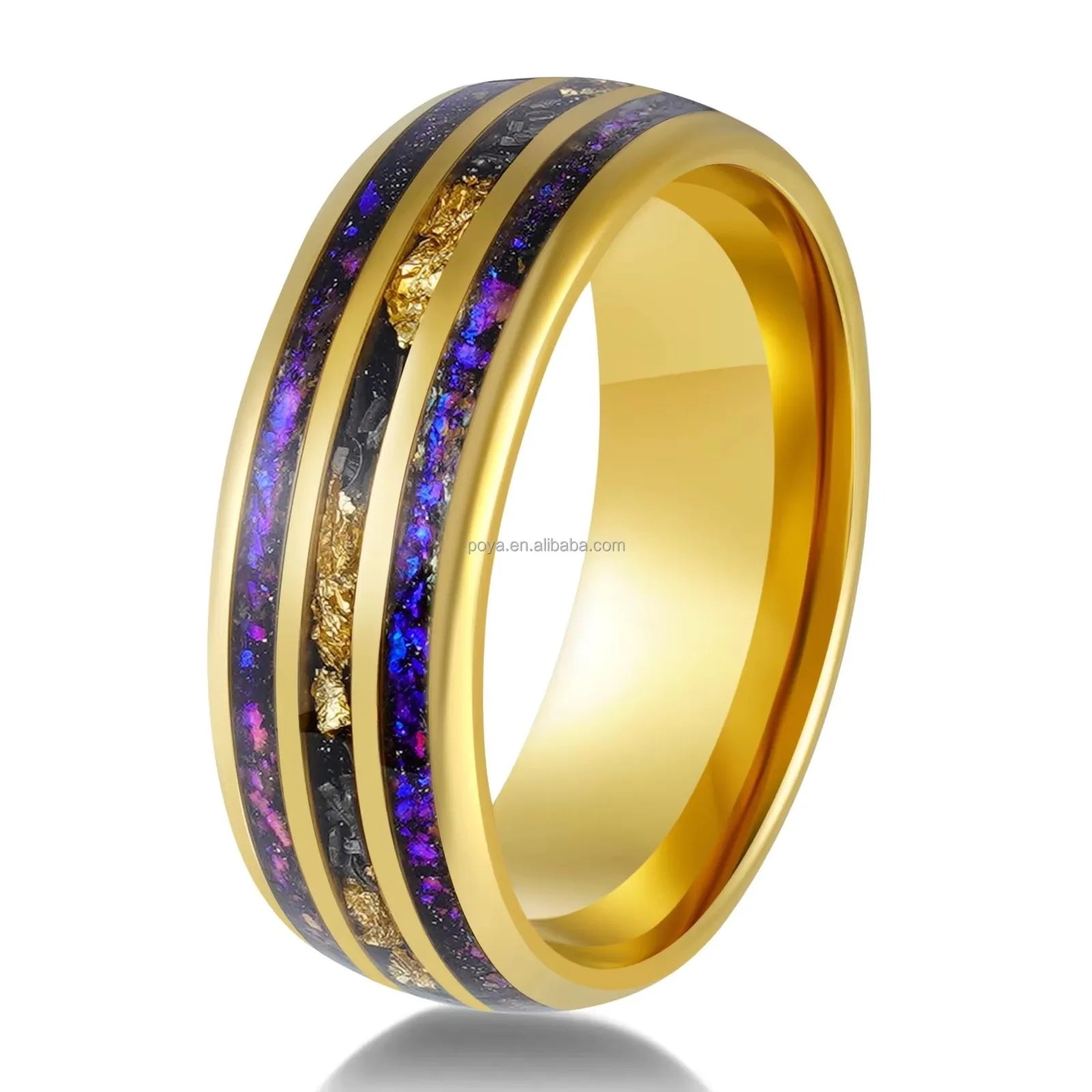 POYA Galaxy Nebula Meteorite Band Purple Sandstone Tungsten Wedding Ring 8mm Damascus Pattern Nebula Ring