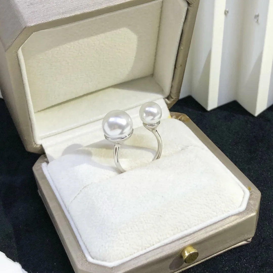 R1099 9-12mm Natural Freshwater Pearl Ring Accessory 925 Sterling Silver Adjustable Size Engagement Jewelry Ring for Women