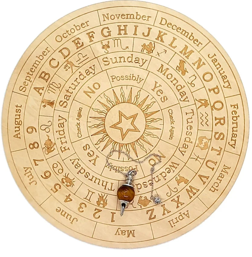 7.8" Mandala Witches Runes Wood Engraved Board Zodiac Wheel Signs Wooden Witch Altar Wooden Altar Pentacle Pendulum Board