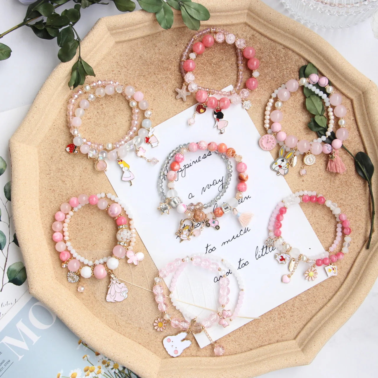 Fashion Student Bracelets Childlike Ins Cartoon Girl Rabbit Princess love Flowers Pendant  Girlfriends Beads Bracelet