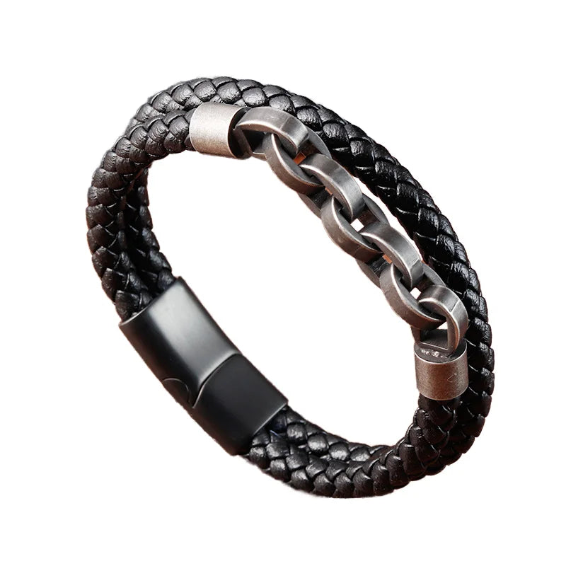 Men's Infinity Shape Stainless Steel Special Charm Jewelry Bracelet Trendy Gift Leather Accessory with Popular Pattern