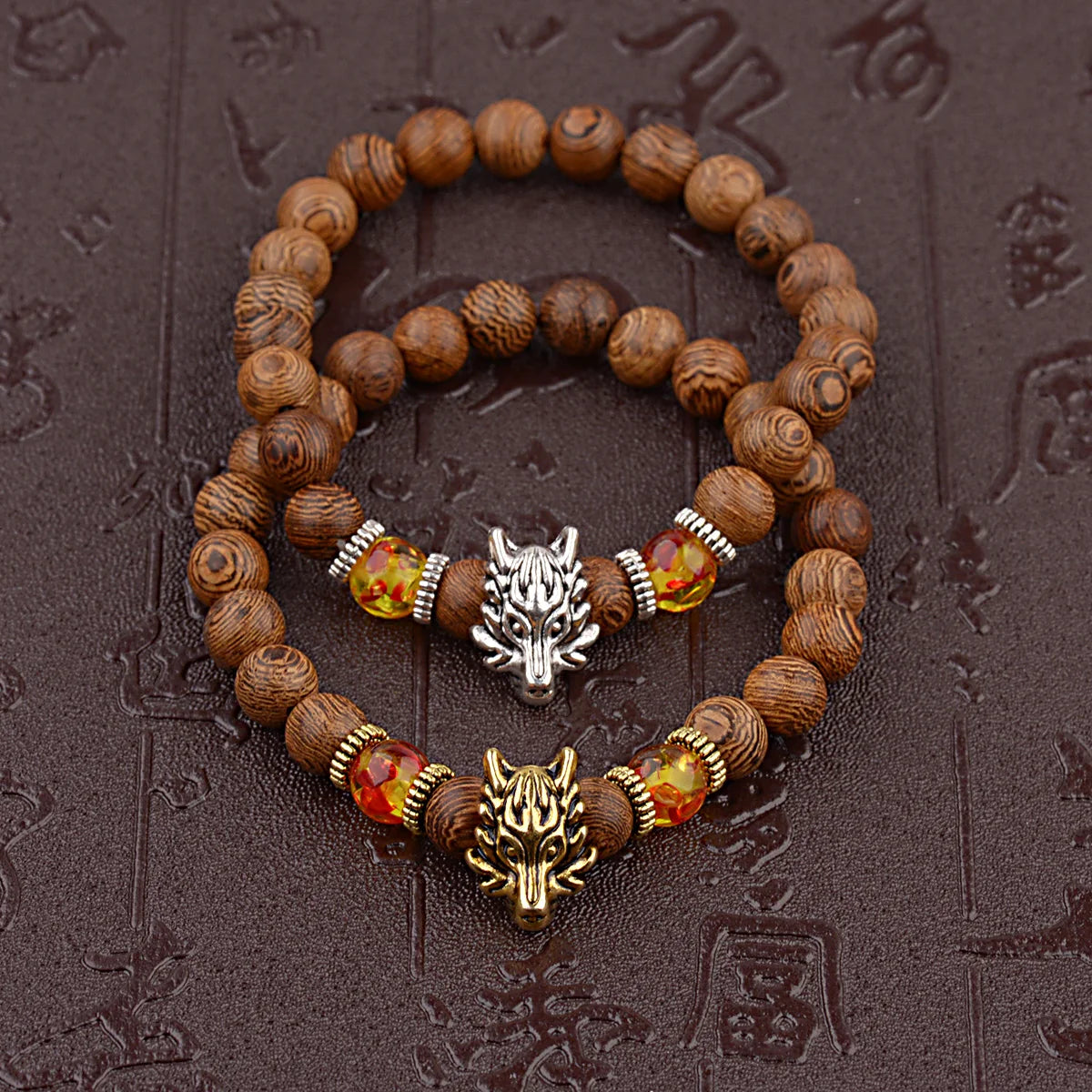 Natural Stone Wood Beads  Yoga Valconic Healing Energy Lava Stone Wood Bracelet Dragon Head