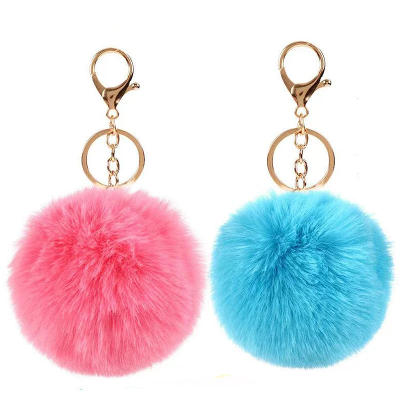 Wholesale Multicolor 8cm Furry Fluffy Puff Ball Faux Rabbit Fur Ball Pom Pom Keychain