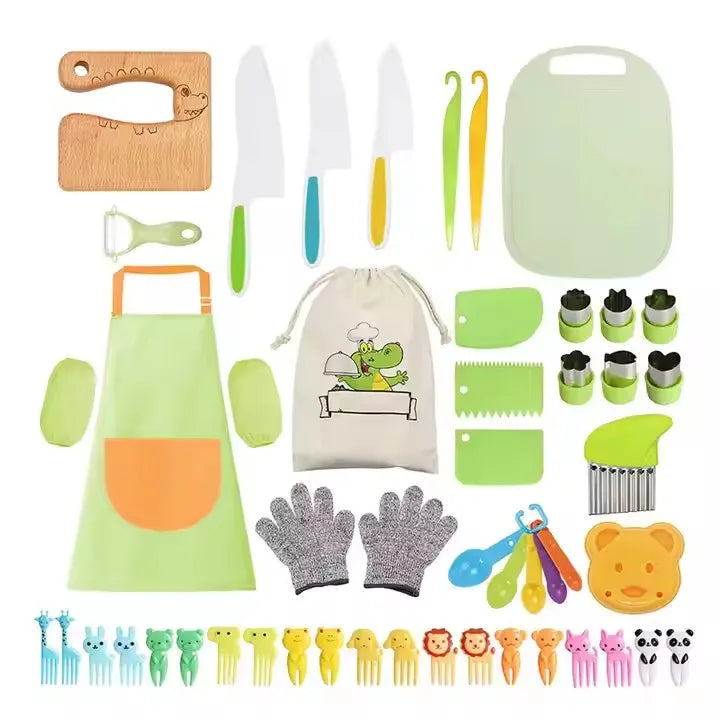 Direct Factory Children's Cooking Cutter Set 50-Piece Universal Melon Fruit Knife PP Handle Silicone Includes Apron Cut Gloves